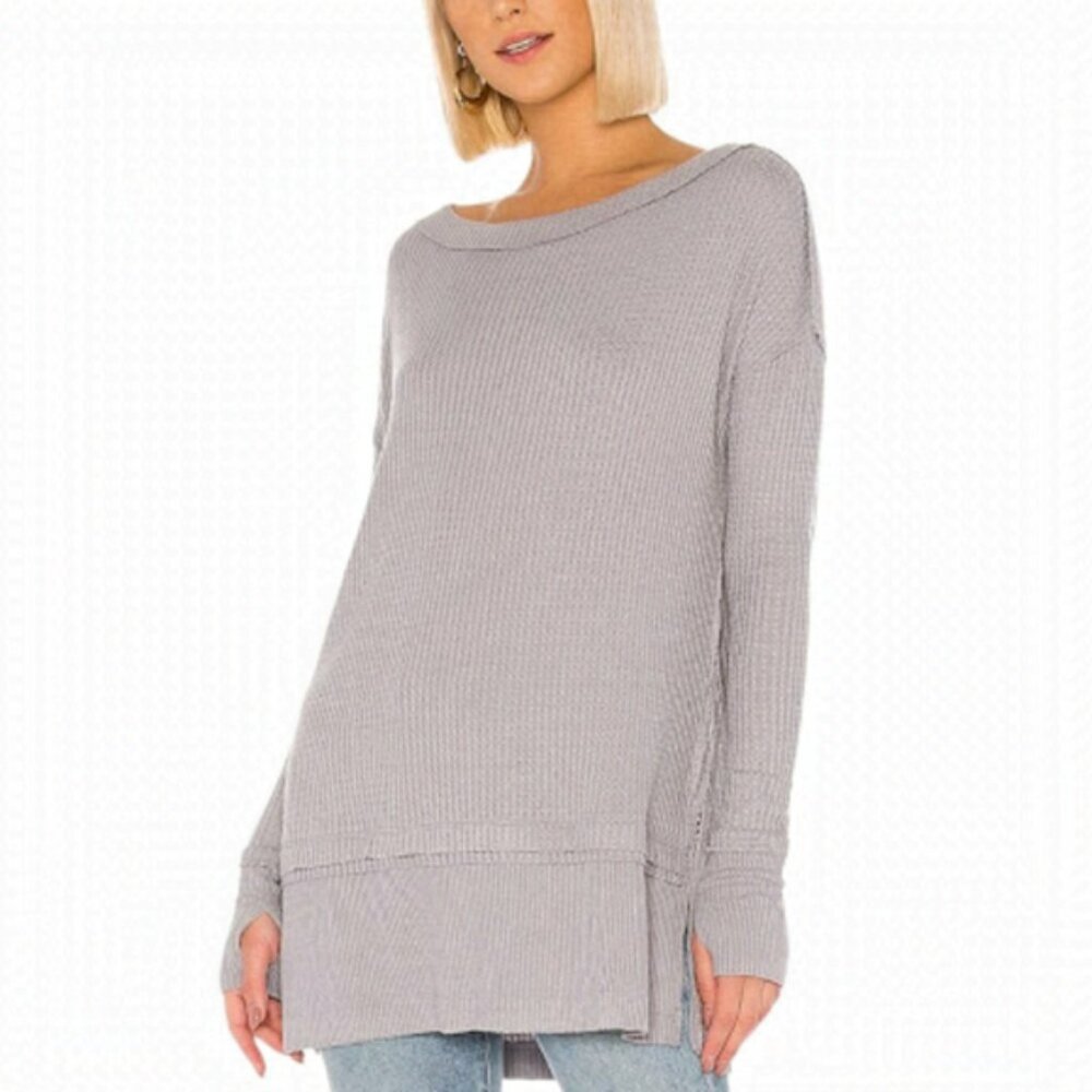 Free People North Short Thermal Tunic Shirt Long Sleeve Pullover Purple Small